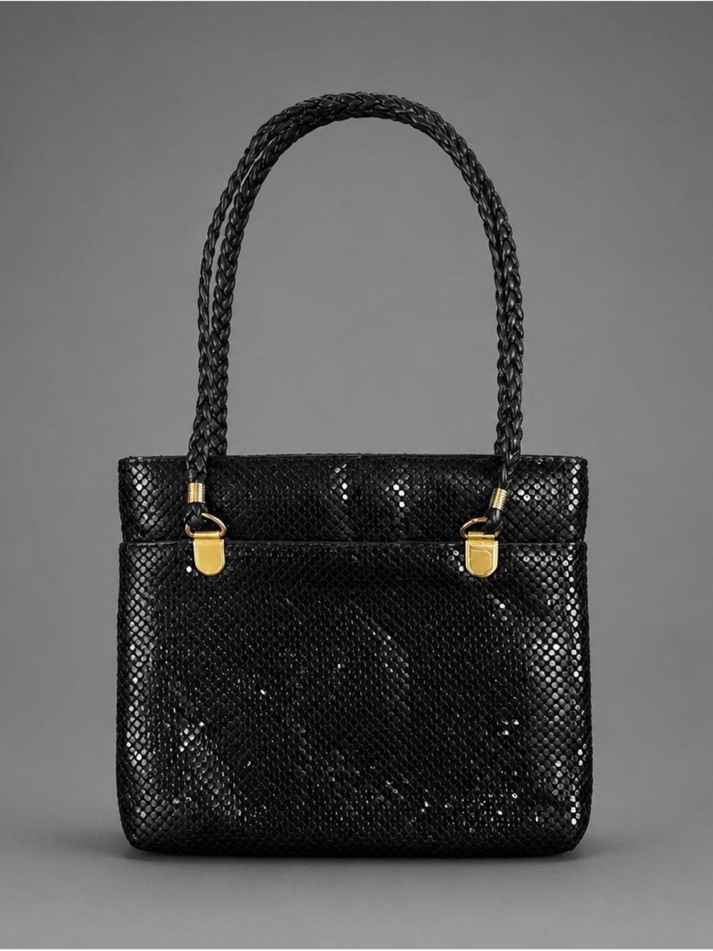Marlow Black Braided-Handle Mesh Shoulder Bag with Gold Hardware